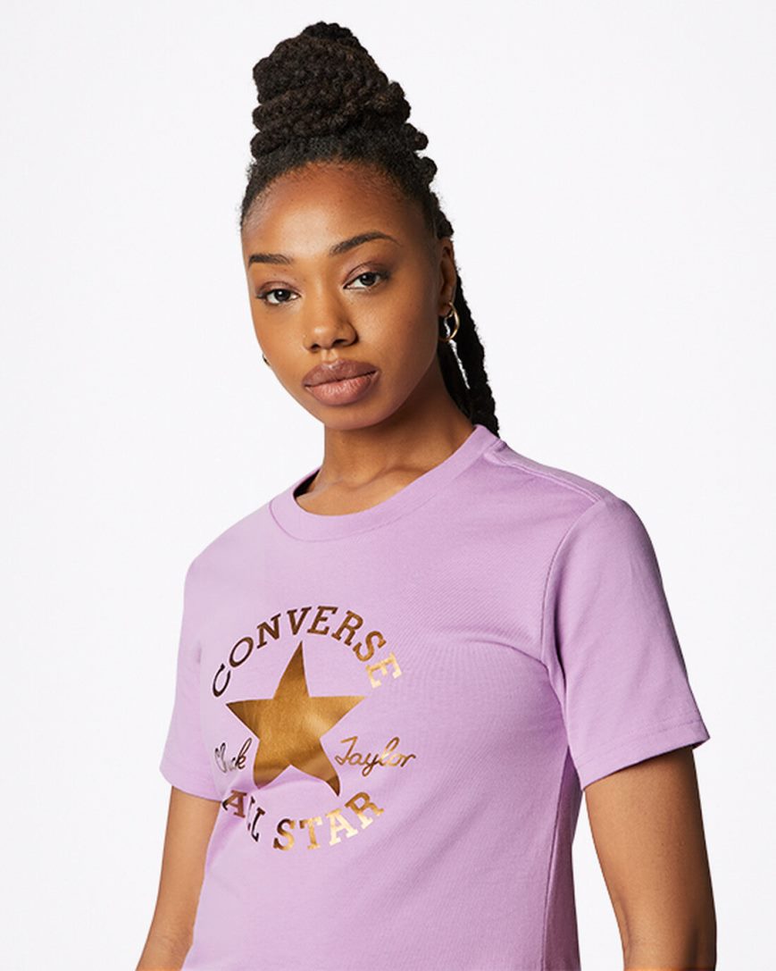 Women's Converse Metallic Chuck Taylor Patch Classic Fit T-Shirts Purple | AU 90381D